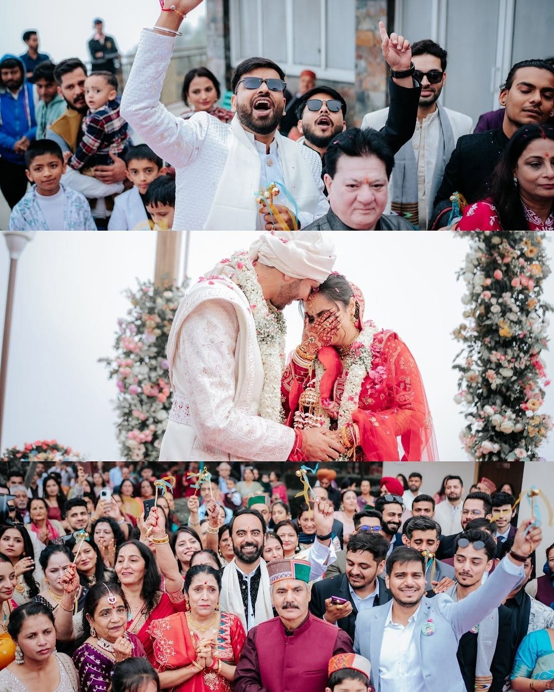 Wedding day collage — vows, garlands, and celebration